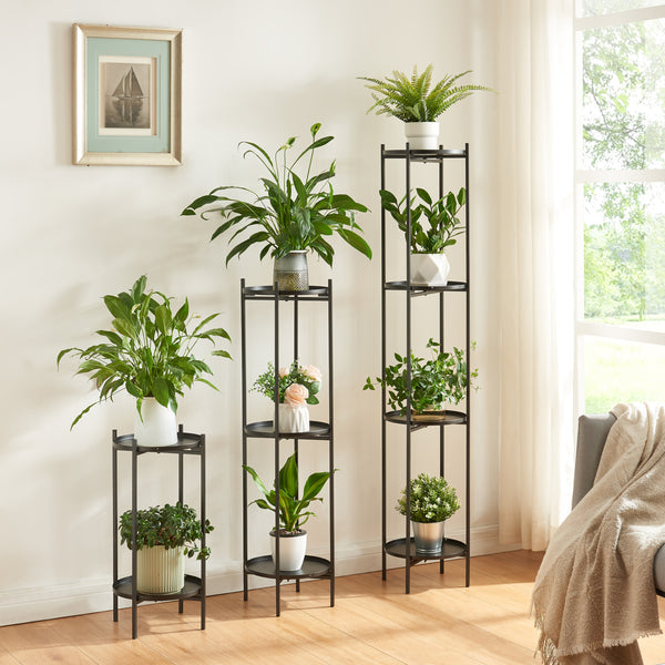 Suport plante Tuusula negru masuri diferite cu 2/3/4 rafturi [en.casa]