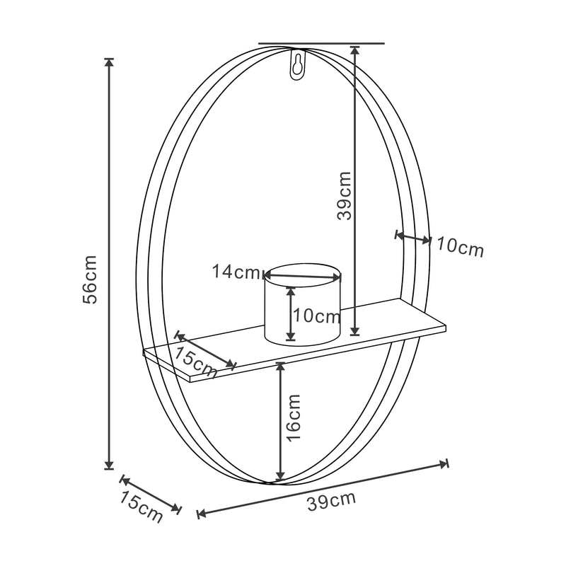 Schiță cotată Raft de perete Vestby metal negru masuri diferite [en.casa]