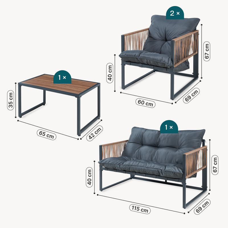 Schiță cotată Set 4 piese mobilier gradina masa banca si 2 scaune Karg [casa.pro]