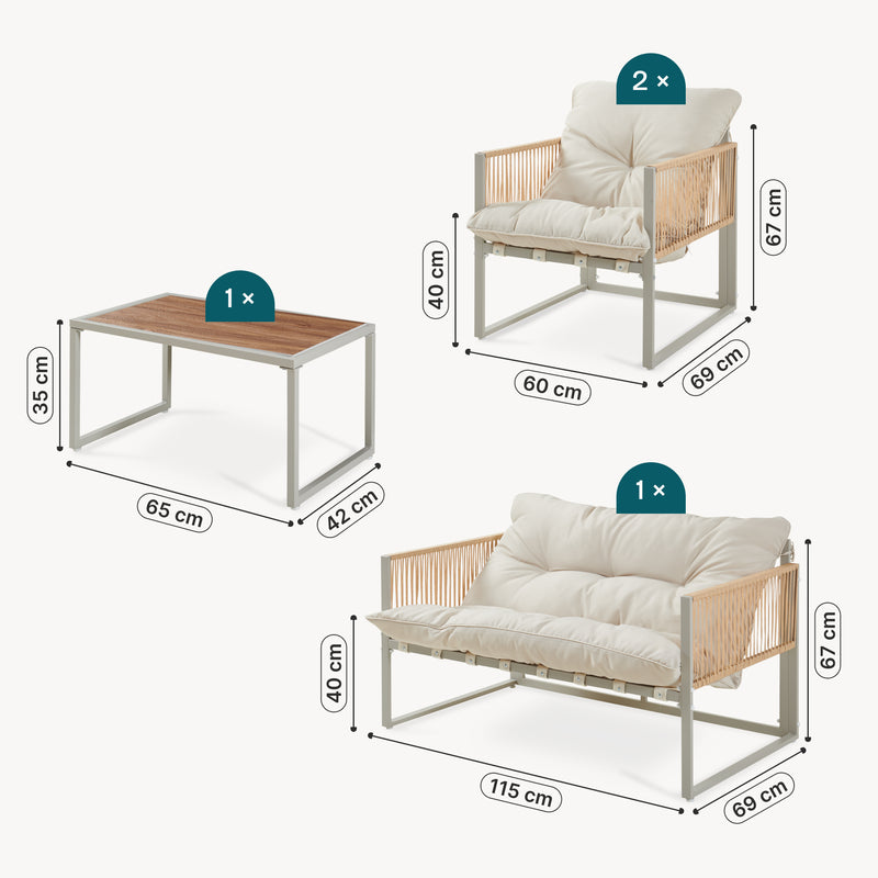 Schiță cotată Set 4 piese mobilier gradina masa banca si 2 scaune Karg [casa.pro]