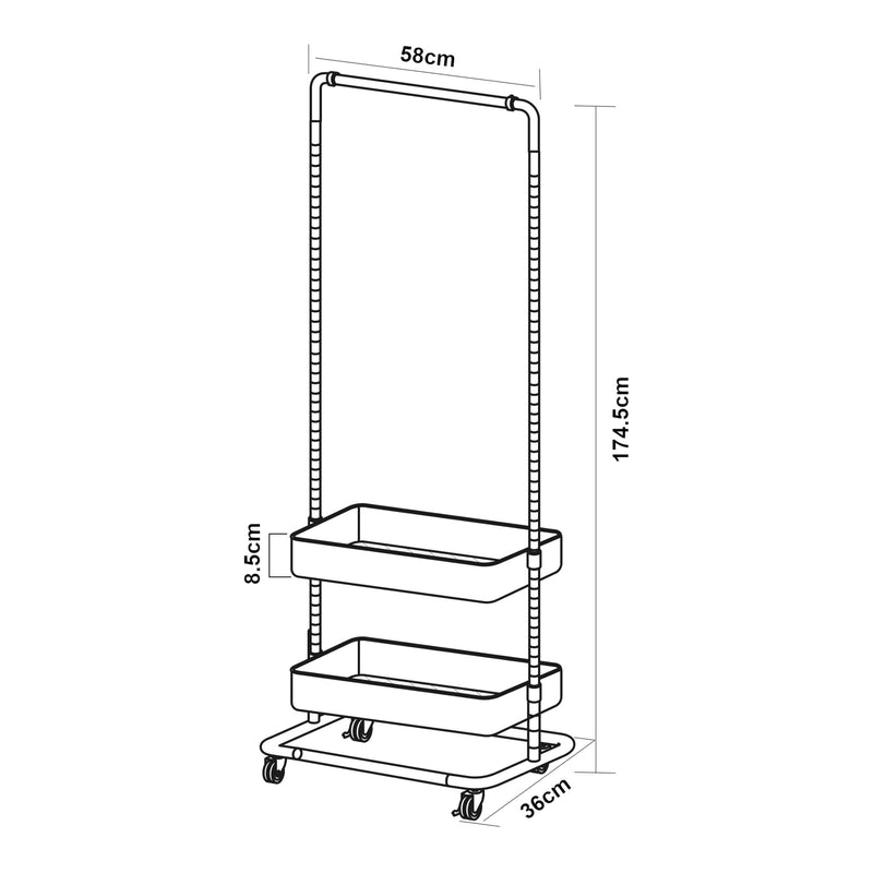 Schiță cotată Suport mobil haine Kumad 174,5x58x36cm metal [en.casa]