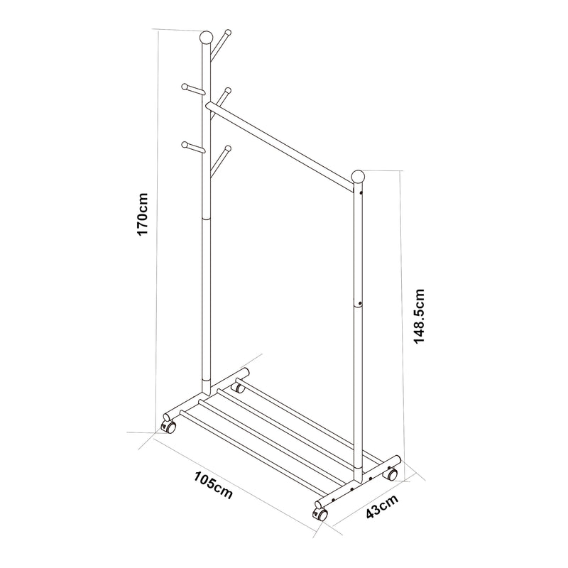 Schiță cotată Suport mobil haine Snasa 170x105x43cm metal [en.casa]