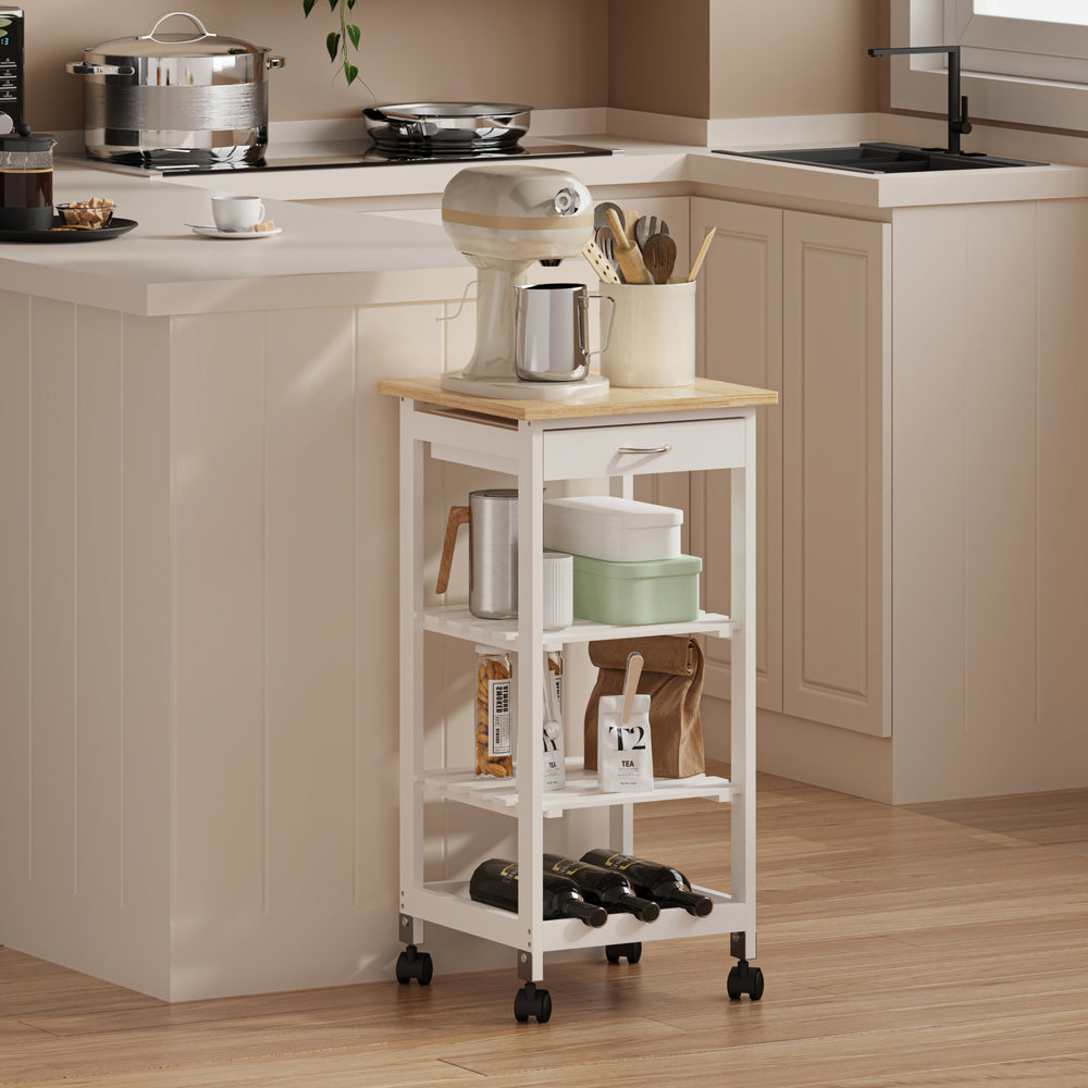 Carucior servire la masa cu roti sertar si 3 rafturi Biel 76x37x37 cm [en.casa]