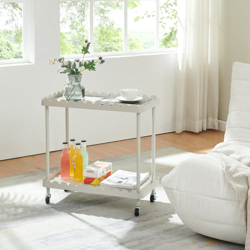 Carucior servire la masa cu 2 nivele si margine inaltata ondulata Bolmanralu 60x60x30 cm otel/pal gri [en.casa]
