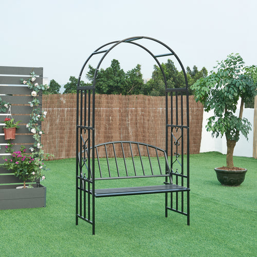 Pergola trandafiri cu banca Barile 205x114x55cm otel negru [casa.pro]
