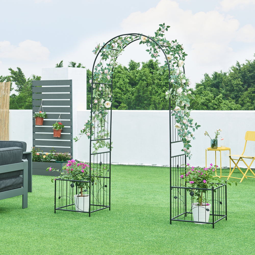 Pergola pentru trandafiri cu jardiniere Barisciano 220x202x50cm otel negru [casa.pro]