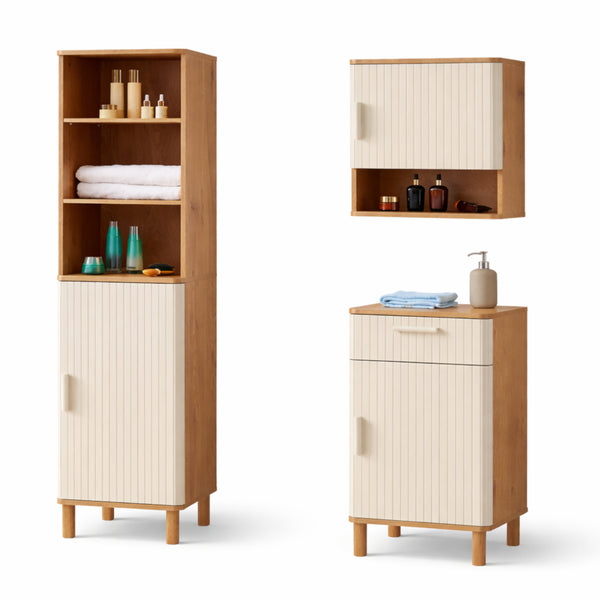 Set 2/3/4 piese mobilier baie Ferrersp efect lemn stejar/oatmeal [en.casa]