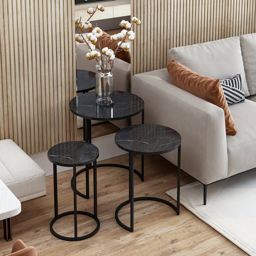 Satztisch Frederiksværk 3er Set Marmoroptik Schwarz [en.casa] - premiumXL