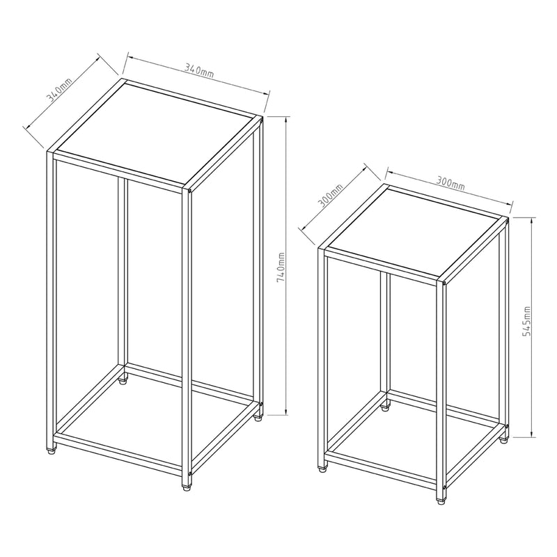Schiță cotată Set 2 masute design turn Åseral otel culori diferite [en.casa]