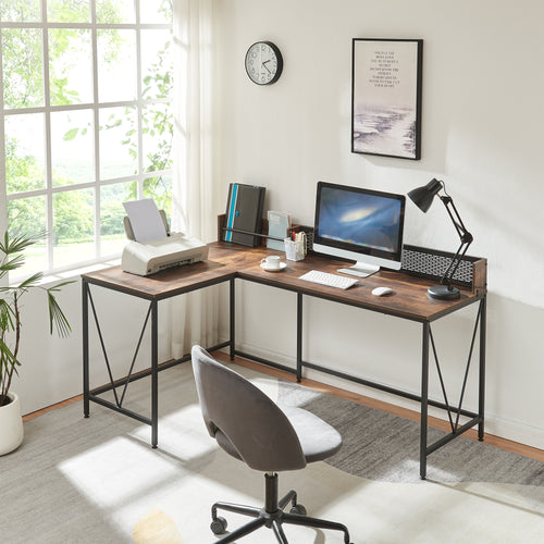 Schreibtisch Frelvepirg mit Rückwand L - förmig 165x110x75 cm Walnussoptik [en.casa] - premiumXL