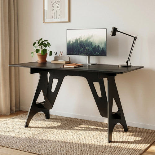 Birou Bostenenna 120x60x75 cm Negru cu textură de lemn [en.casa]