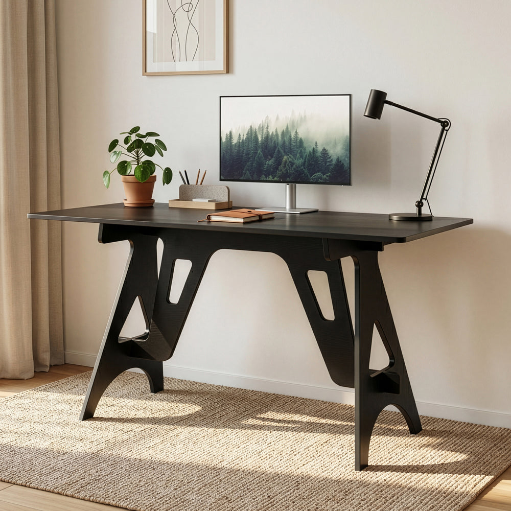 Birou Bostenenna 120x60x75 cm Negru cu textură de lemn [en.casa]
