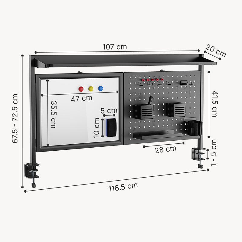 Schiță cotată Organizator masa de birou fara gaurire Virvik 117x73 cm [en.casa]