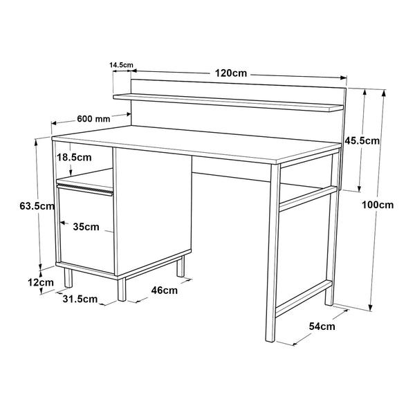 Birou cu 1 usa si 2 rafturi Fajaarire 120x60x100cm [en.casa]