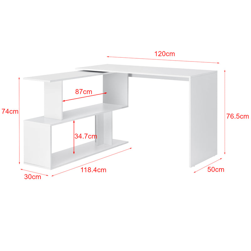 Schiță cotată Birou Arendal 76,5 x 120 x 50 cm cu rafturi culori diferite [en.casa]