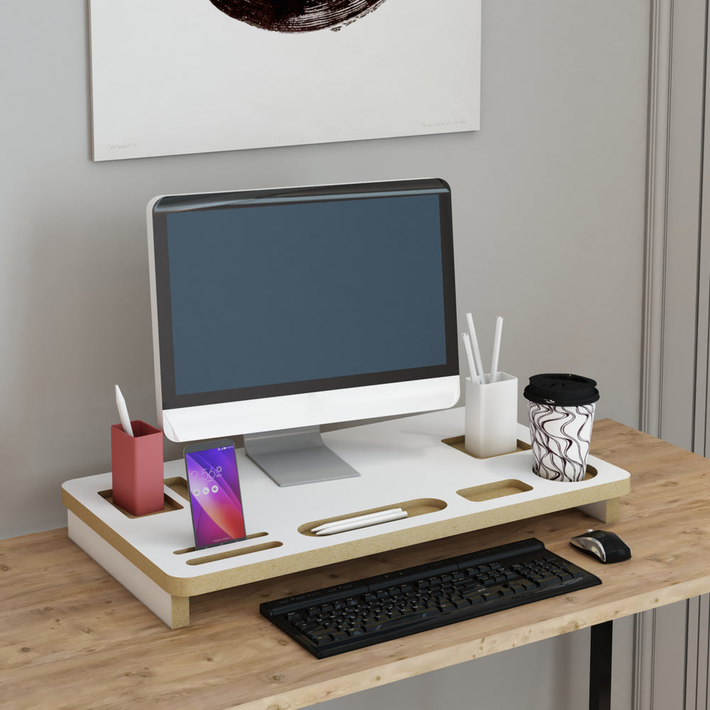 Monitorständer Tjele 54 x 30 x 7 cm Weiß [en.casa] - premiumXL