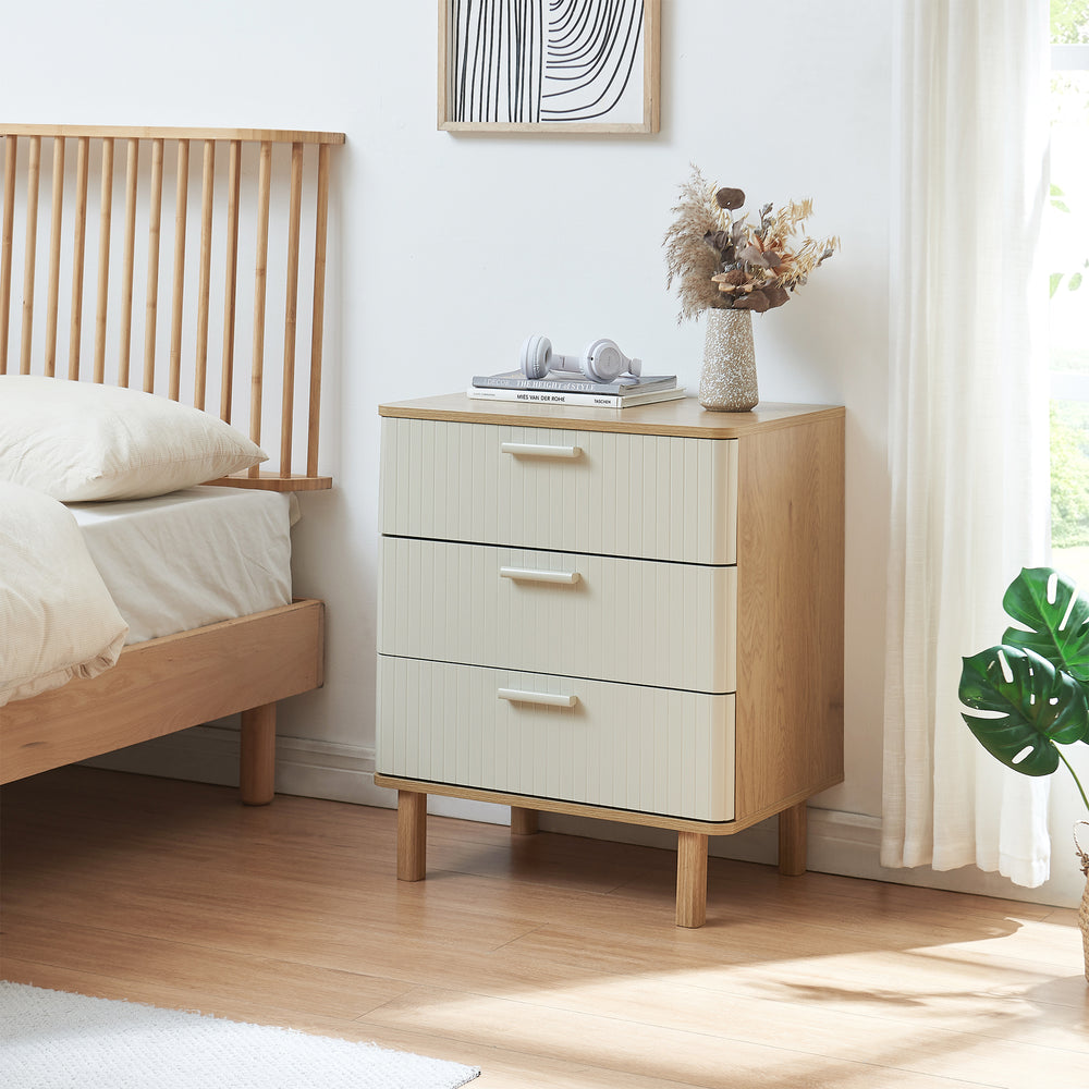 Comoda cu 3 sertare Ferrersp 70x60x40 cm efect stejar/oatmeal/natur [en.casa]