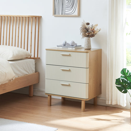 Comoda cu 3 sertare Ferrersp 70x60x40 cm efect stejar/oatmeal/natur [en.casa]