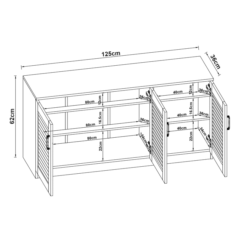 Schiță cotată Dulap pantofi Loten 62x125x36cm alb [en.casa]