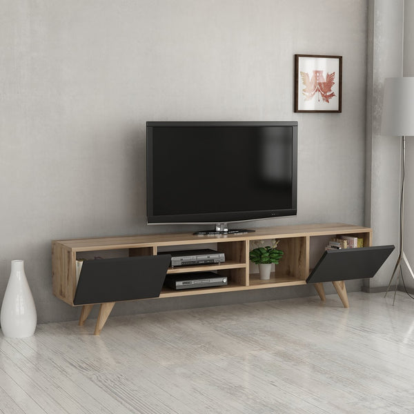 Comoda TV Assens 40 x 160 x 31 cm cu 2 usi si 3 rafturi culori diferite [en.casa]