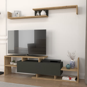 Set dulap TV cu raft de perete Liksefte 154x28x42 cm [en.casa]