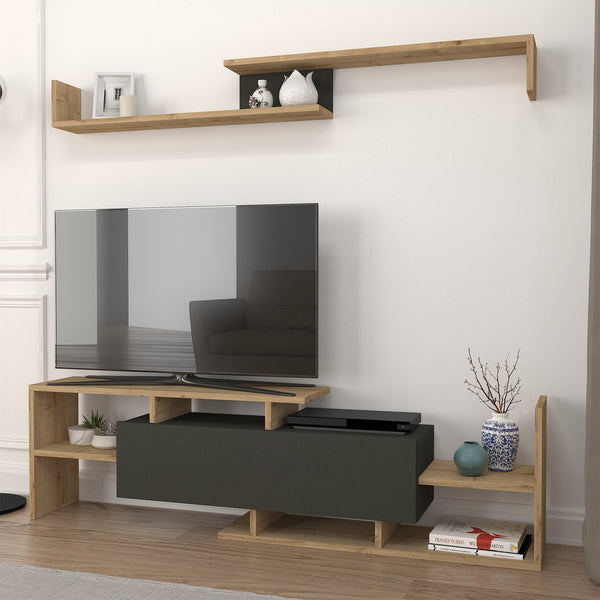 Set dulap TV cu raft de perete Liksefte 154x28x42 cm [en.casa]