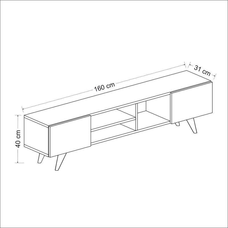 Schiță cotată Comoda TV Assens 40 x 160 x 31 cm cu 2 usi si 3 rafturi culori diferite [en.casa]