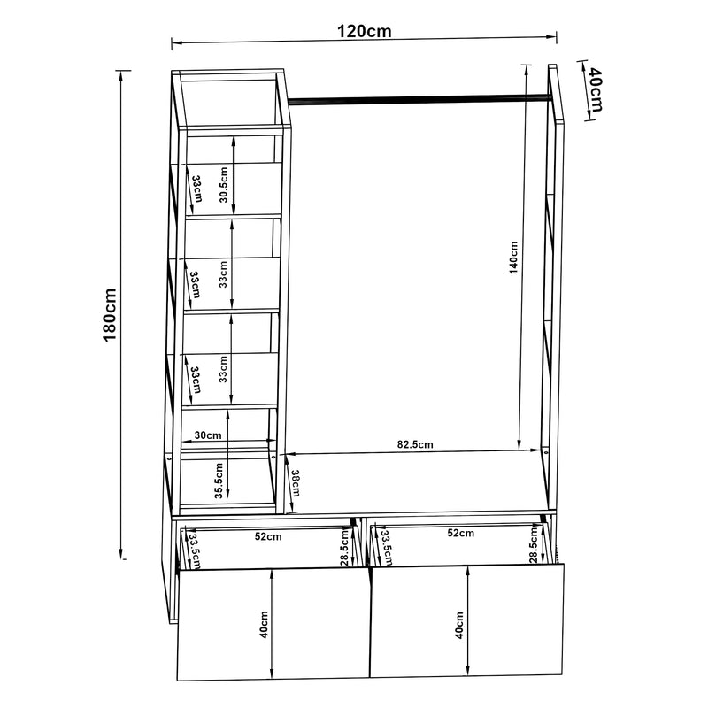 Schiță cotată Suport haine Egmating 180x120x40 cm [en.casa]