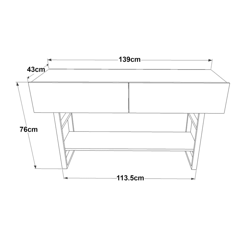 Schiță cotată Masa consola Lappeenranta 76x139x43cm [en.casa]