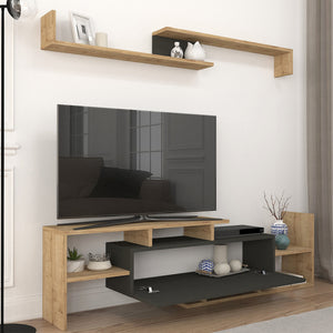 Set dulap TV cu raft de perete Liksefte 154x28x42 cm [en.casa]