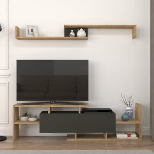 Set dulap TV cu raft de perete Liksefte 154x28x42 cm [en.casa]