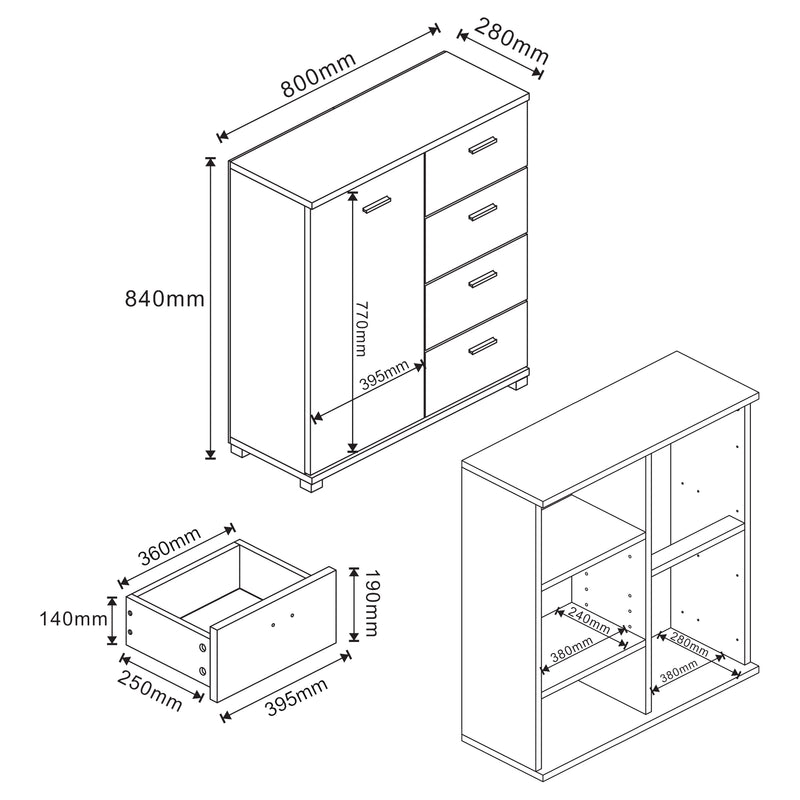 Schiță cotată Sideboard Döbritz 84x80x28 cm [en.casa]