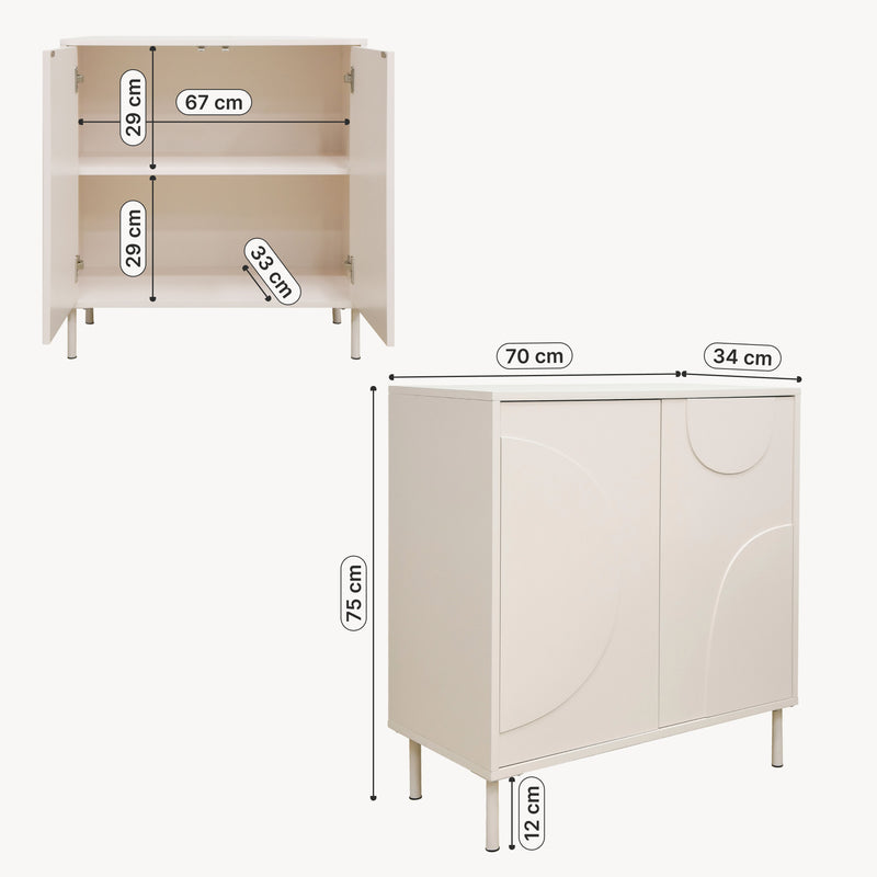Schiță cotată Comoda cu 2 usi Holea 75x70x34 cm [en.casa]