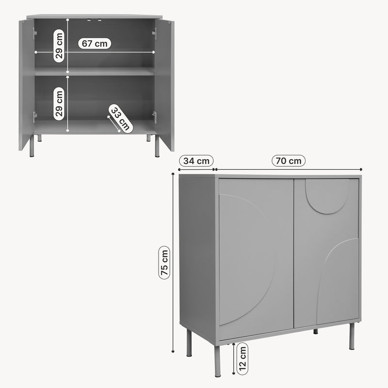 Schiță cotată Comoda cu 2 usi Holea 75x70x34 cm [en.casa]