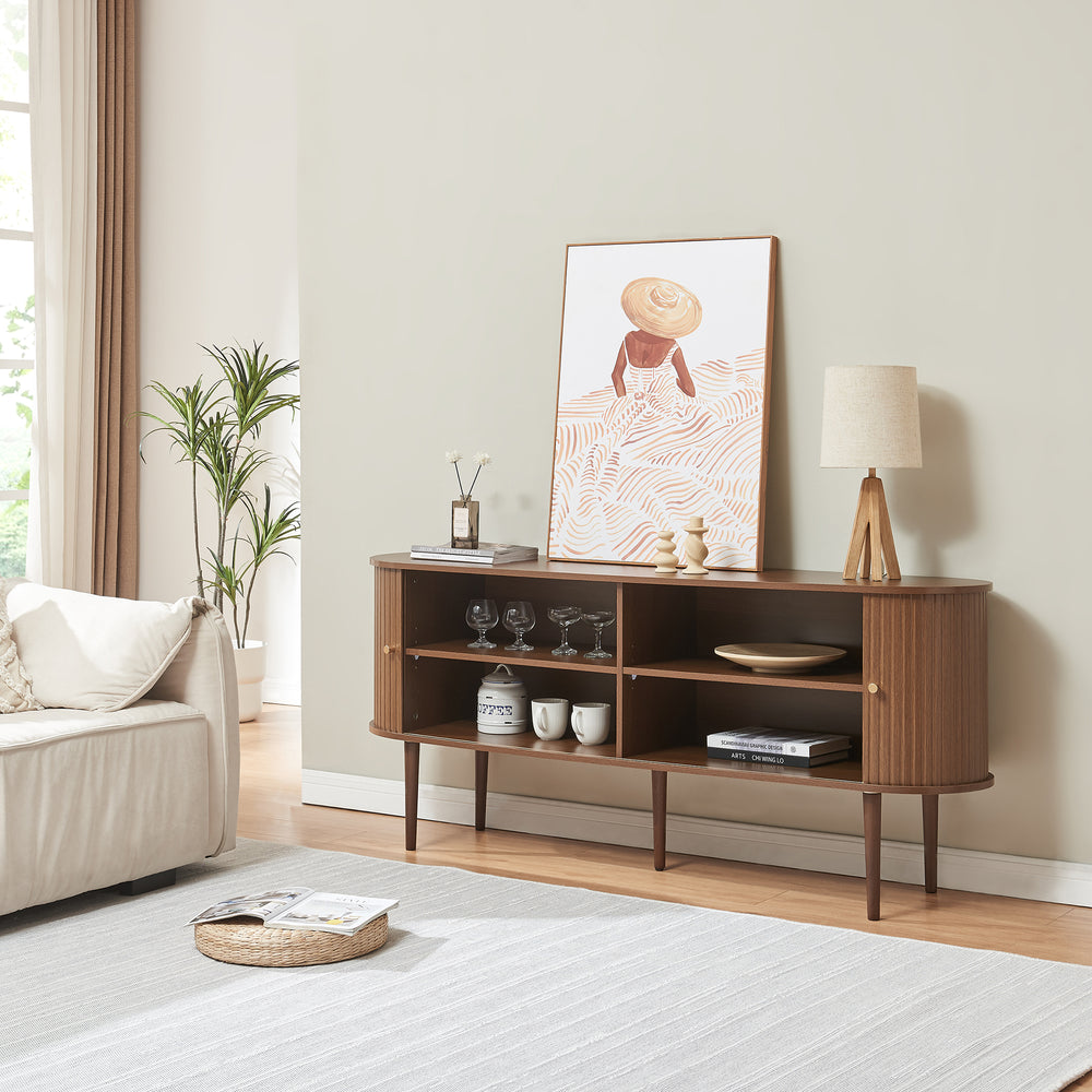 Comoda cu 2 usi glisante Mapia efect lemn nuc [en.casa]