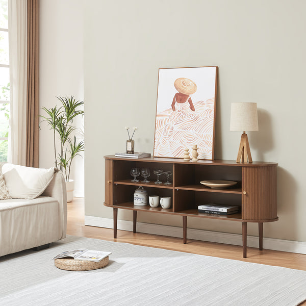 Comoda cu 2 usi glisante Mapia efect lemn nuc [en.casa]