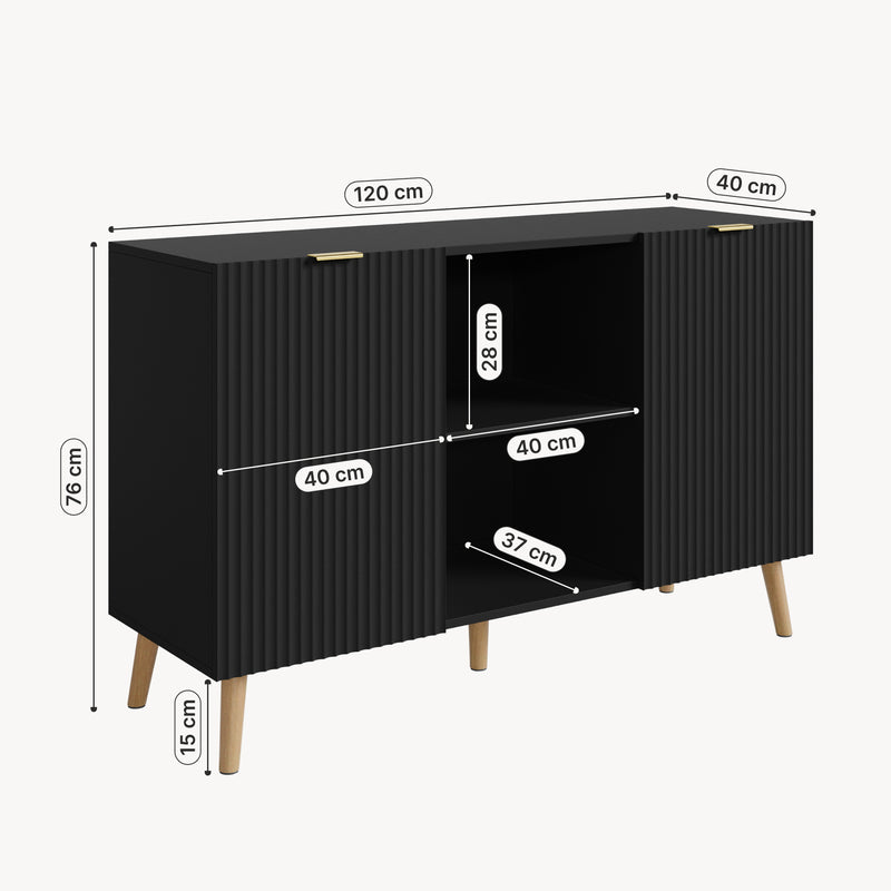 Schiță cotată Comoda cu usi Nand 120x40x76 cm [en.casa]