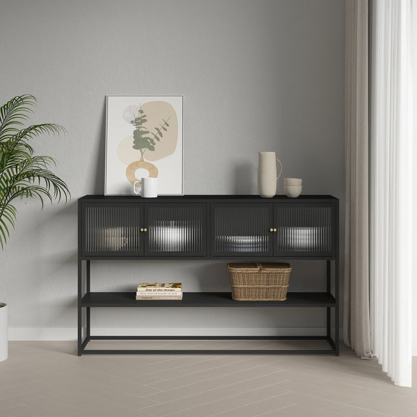 Comoda Sakyla 150x38x90 cm cu 4 usi sticla [en.casa]