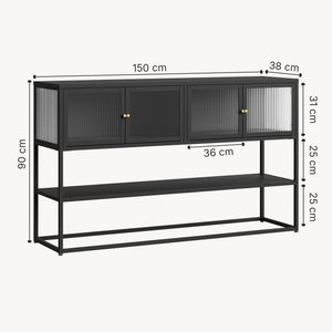 Comoda Sakyla 150x38x90 cm cu 4 usi sticla [en.casa]