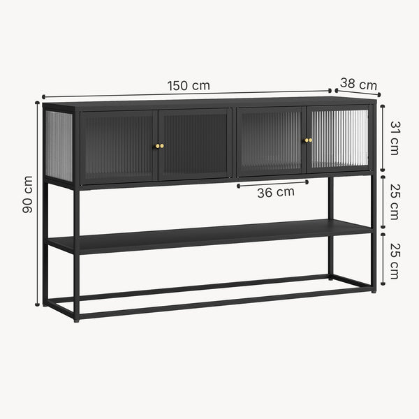 Comoda Sakyla 150x38x90 cm cu 4 usi sticla [en.casa]