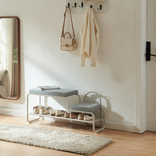 Banca pantofi cu scaun integrat pentru copii Jässaatka 100x32x45,5 cm gri [en.casa]