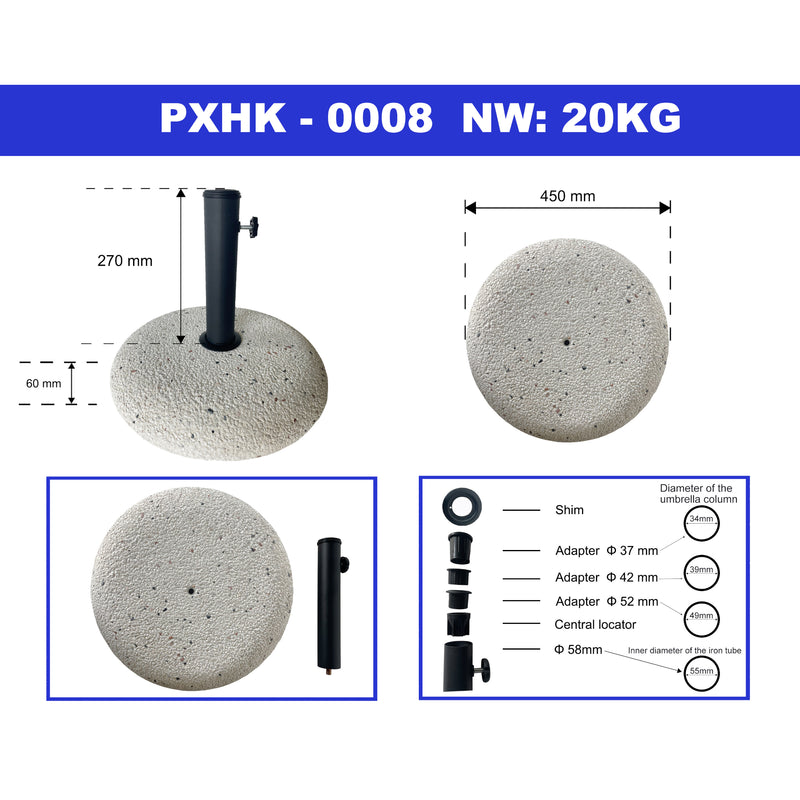 Schiță cotată Suport umbrela soare Bitritto 45x6cm 20kg beton  [casa.pro]