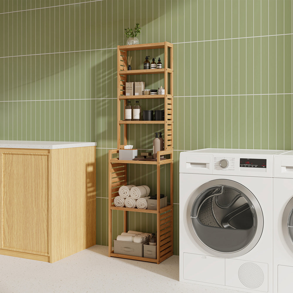 Standregal Forssa 165 x 42 x 28 cm Bambus Natur [en.casa] - premiumXL