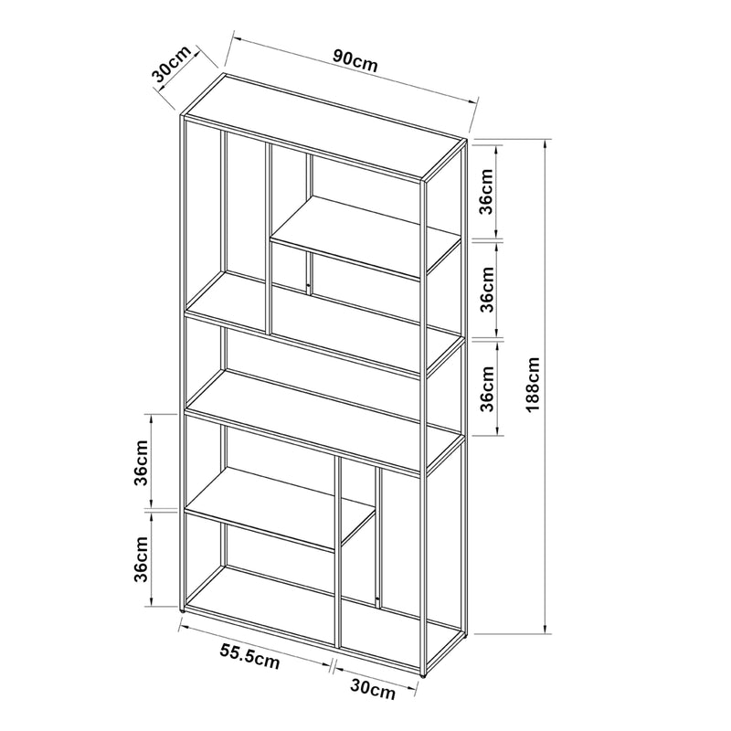 Schiță cotată Raft de sine statator Vehmaa negru mat masuri si modele diferite [en.casa]