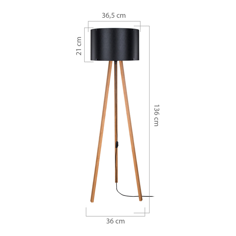 Schiță cotată Lampa de podea Keynes 1 x E27 136 cm tripod culori diferite [lux.pro]