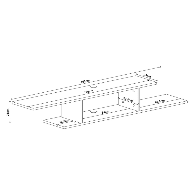 Schiță cotată Raft de perete Stovring 21x150x25cm culori diferite [en.casa]