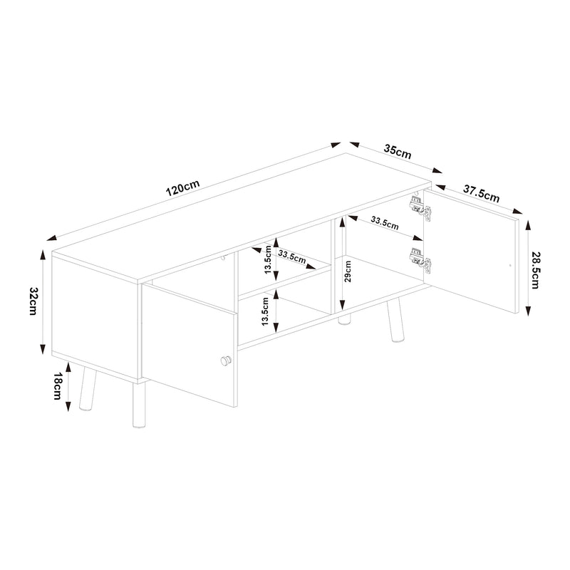Schiță cotată Comoda TV cu 2 usi Reyljand 120x35x50 cm [en.casa]