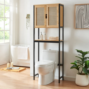 Toilettenschrank Tervola 172x63x27 cm Schwarz/Bambus [en.casa] - premiumXL