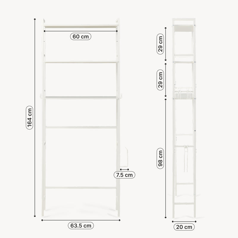 Schiță cotată Raft deasupra vasului WC cu 3 polite depozitare Ljukhobro 164x63x20 cm [en.casa]