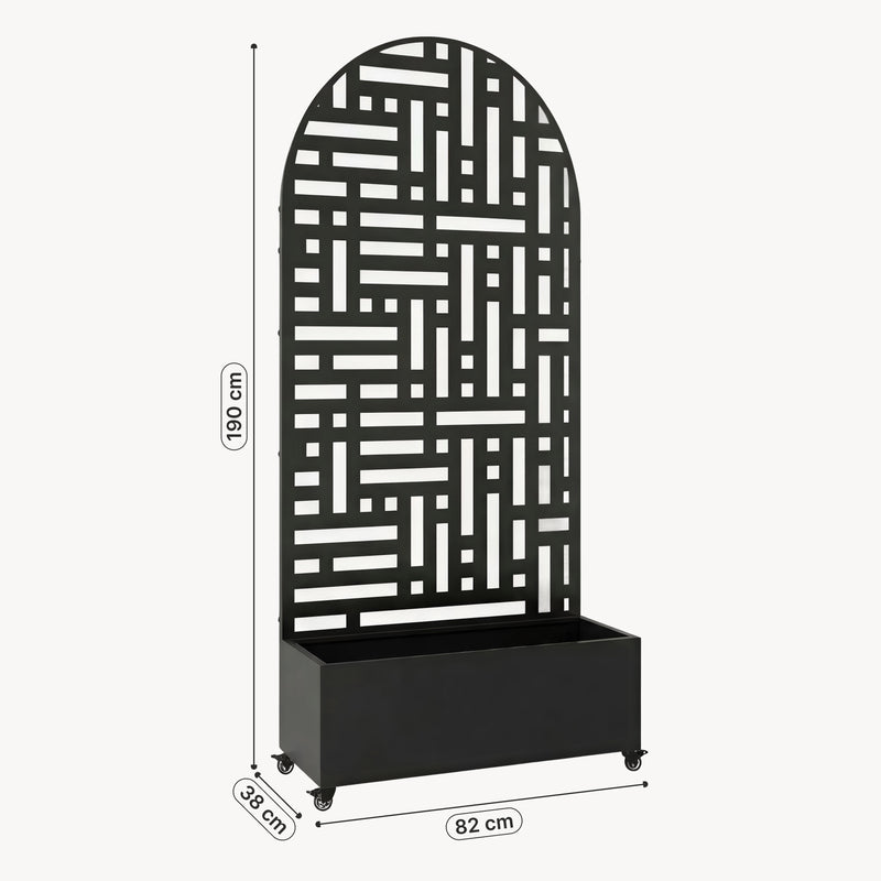 Schiță cotată Perete despărțitor Bernalda cu ghiveci pentru flori, formă arcuită [casa.pro]